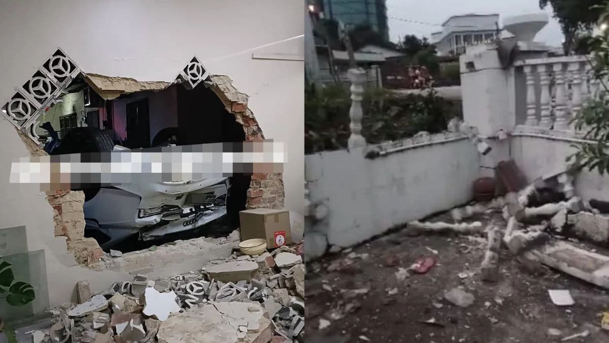 Singapore Audi crashes into Johor homes, damaging five houses in early-morning accident.jpg